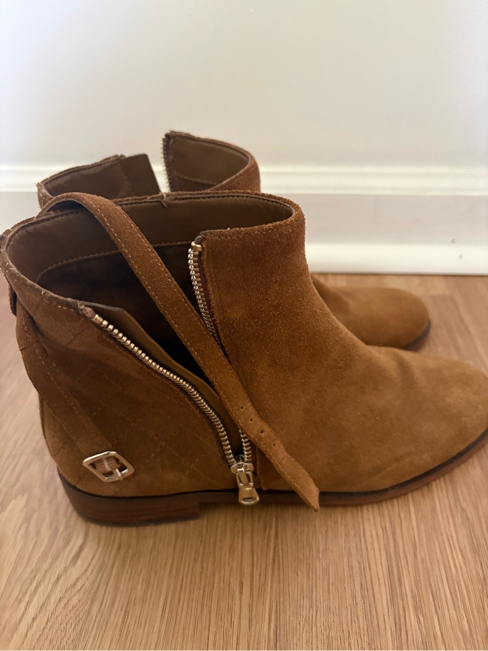 Ann Taylor Women's Suede Ankle Boots in Brown - Zip Detail